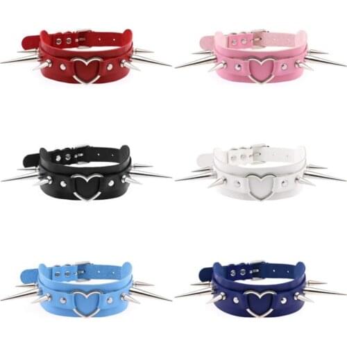 Goth Long Spike Choker Necklace Punk PU Leather Collar For Women Men Cool Big Rivets Studded Chocker Jewelry Gothic Accessories