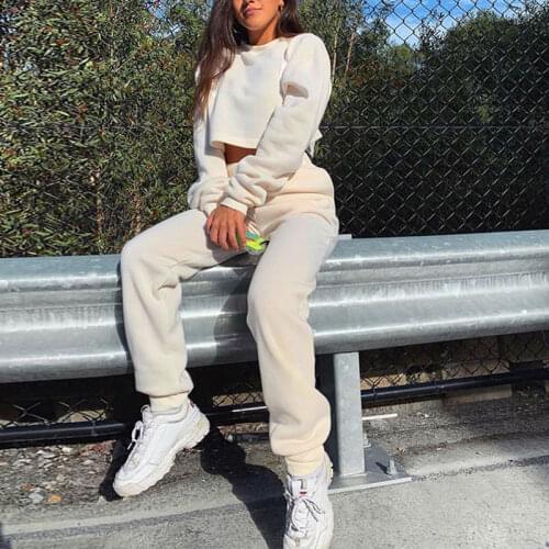 Cropped Sweatshirt Womens Tracksuit Set Long Sleeve Pullover Jogger Pants Two Piece Sets Female 2021 Autumn Lady Sportwear Suit