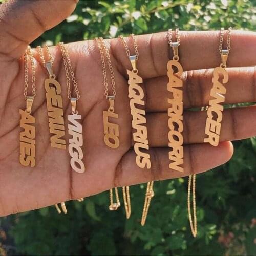 Birthday Jewelry Gift Gemini Zodiac Sign Stainless Steel Necklace Star Sign 12 Constellation English Letter Libra Necklace Women