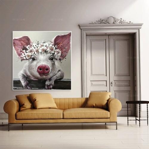 Prints Pictures Home Decor 1 Piece Bristle Pig Wearing Wreath Canvas Bristle With Flower Crown Painting Bathroom Wall Art Poster