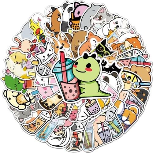 10/30/50PCS kawaii Animal Milk Tea Cartoon Stickers Aesthetic Phone Laptop Guitar Suitcase Car Anime Graffiti Sticker Kid Toy