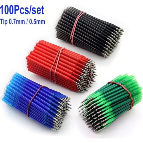 100Pcs Set Erasable Gel Pen Refill 0.7mm 0.5mm Bullet Tip Blue Black Color Ink Office Washable Handle Rod Stationery Accessories