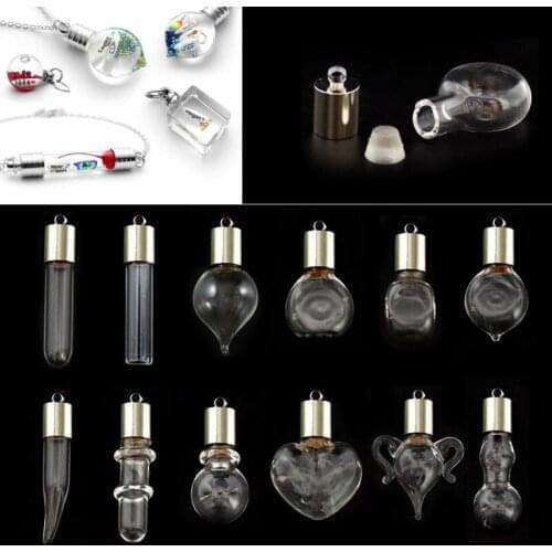 15PCS 6mm glue cap glass Vial Pendant locket charms mini wish glass bottles with Tassel cap name on rice art jewelry necklace