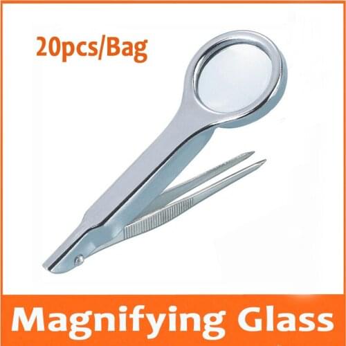 20pcs 10X Handheld Maintenance inspection observation magnifying glass tweezers Forceps stainless steel clip Magnifie Glasses