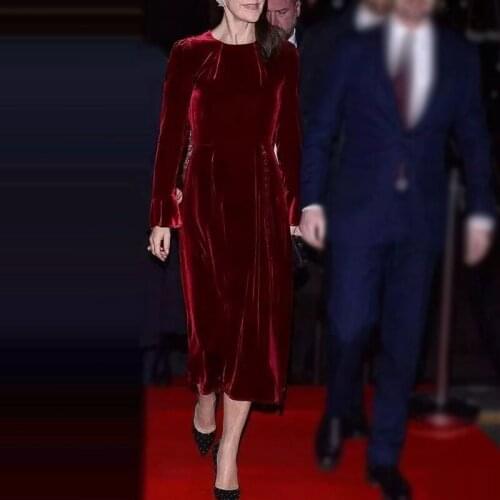 2021 Autumn Vintage Velvet Dress Fashion Runway Wine Red Long Sleeve Belt High Quality Slim Party Dresses