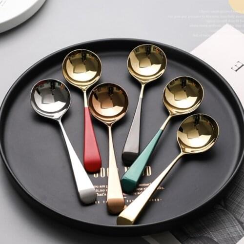 5 Colors 1 Set High Quality Elegant Coffee Spoon Stainless Steel Dessert Spoon Kitchen Utensil Fashion Round Spoon
