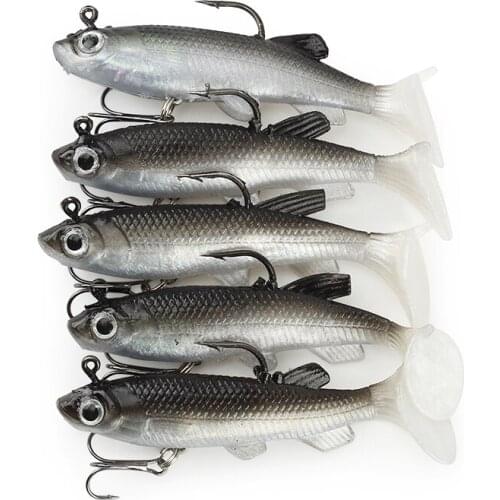 5PC/LOT Lifelike Fishing Lure Tackle Soft Bait 8cm/14g Long Pesca Sharp Hook Bass Black Swimbaits Artificial Bait