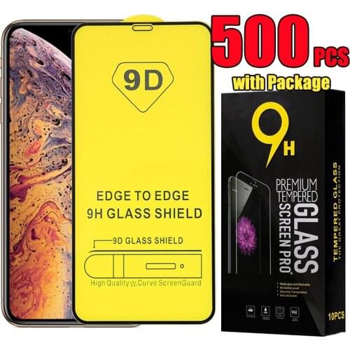 500pcs 9D Full Glue Cover Tempered Glass Flim Screen Protetcor For iPhone 12 Mini 11 Pro Max XS XR X 8 7 6 Plus SE With Package