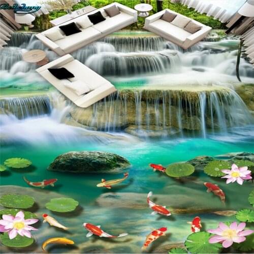 Beibehang Large custom flooring waterfalls lotus carp 3D 3D painting floor tiles fine decoration