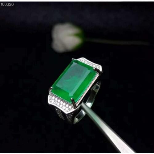 Free shipping Emerald Man Ring 925 sterling silver Wholesales Fine jewelry 10*14mm gem