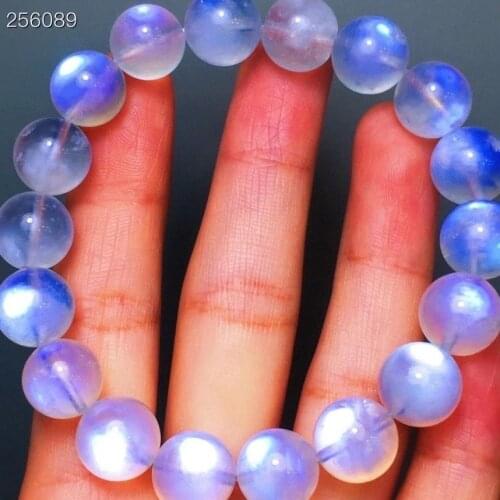 Certificate Natural Moonstone Blue Light Clear Round Beads Bracelet Women Men 11.2mm Jewelry Moonstone Beads AAAAA