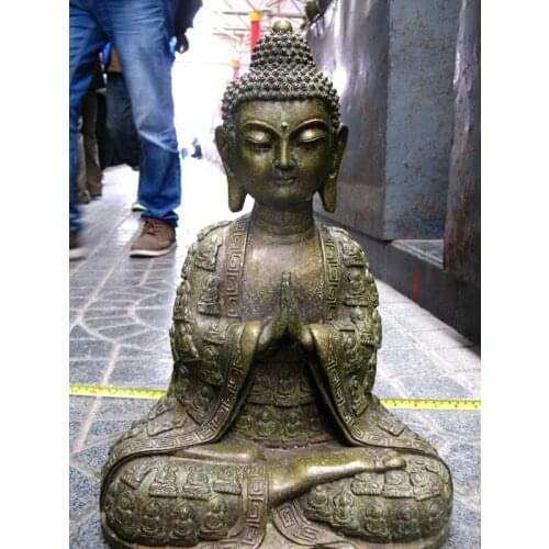 Old craft$ 40cm Amitabha Buddha Seat Bronze Statue (A0314)