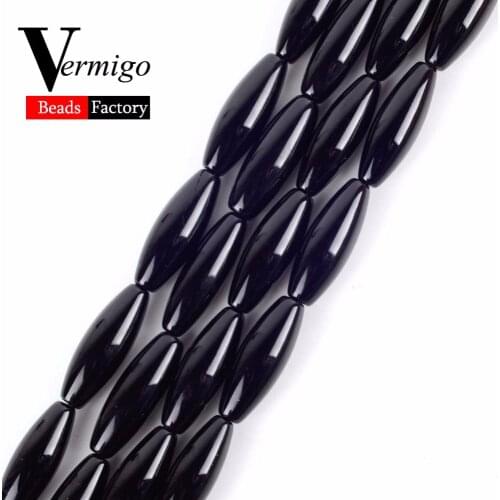 Wholesale 8x30mm Natural Stone Black Agates Rice Type Charm Beads For Needlework Jewelry Making Diy Bracelet Accessories