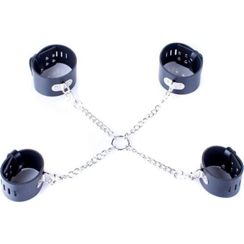 Chains Connected Hand Cuffs Leg Cuffs Kit for Adult Games Cosplay Sex Slave Fetish Bondage Restraints Wrist Cuffs Ankle Cuffs