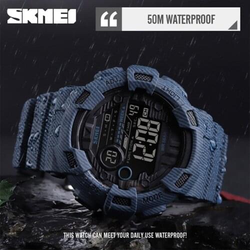 SKMEI Fashion Sport Watch Men Alarm Clock Cowboy Waterproof Week Display Men Watches Denim Digital Watch relogio masculino 1472
