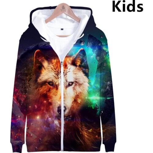 3 To 14 Years Kids Hoodie Space Galaxy 3D Wolf Printed Zipper Hoodies boy/girls Sweatshirt Long Sleeve Jacket Coat Teen Clothes