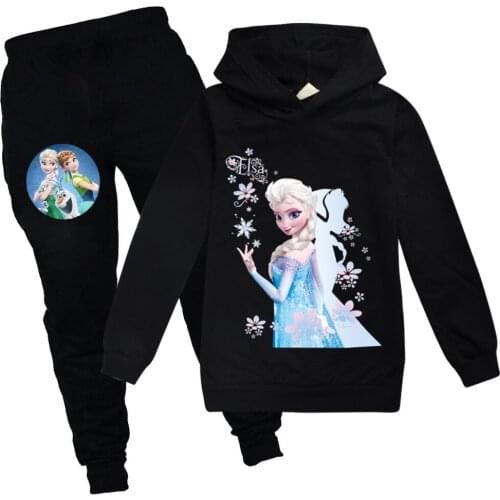 Disney Children Cartoon Frozen Top Sweatshirt Hoodie Pants 2pcs Set Sportsuit Baby Boy Clothing Girl Outfits Suit