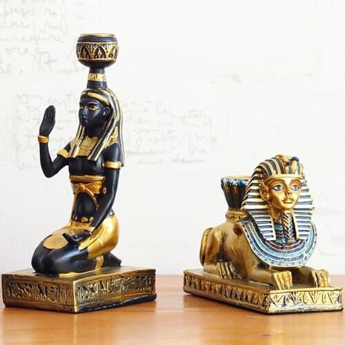 Retro Egyptian God Statue Candle Holder Creative Home Bar Decoration Small Decorations Entrance Model Room ornaments