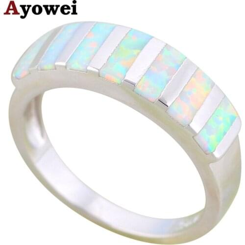 Ayowei Hot Sale Stylish Design White Fire Opal 925 Silver Rings Fashion Jewelry for Women USA size #5#6#7#8#9#10 OR852A
