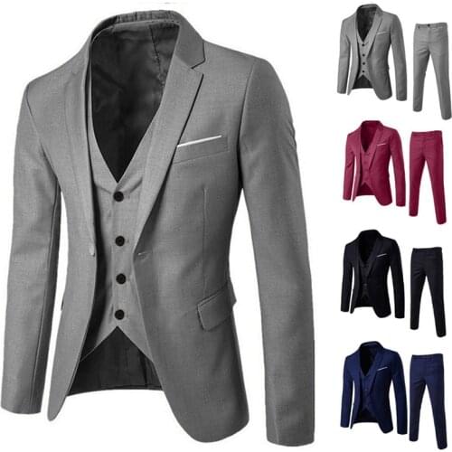 3 Piece Mens Blazer Suit For Wedding Slim Fit Business Office Groom Party Jacket Costumes Men Suit With Pants Vest Costume Homme