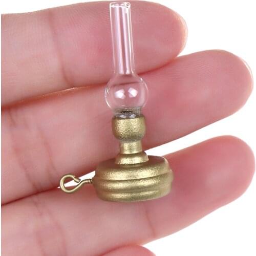 1:12 DIY Dollhouse Miniatures Accessories Toys Copper Base Glass Candlestick Retro Kerosene Lamp New