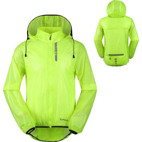 Santic Cycling Hooded Jacket Men Sunproof&Waterproof Bike Jersey Rainproof Hooded Bicycle Riding Bike Rain Jacket Green Raincoat