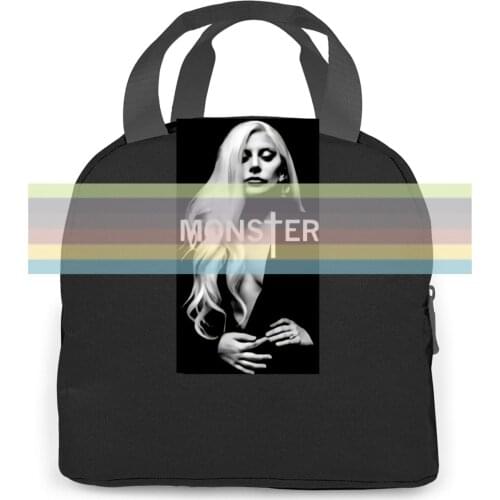 Lady Gaga Monster Logo Black Unisex Custom Newest Stranger Things women men Portable insulated lunch bag adult
