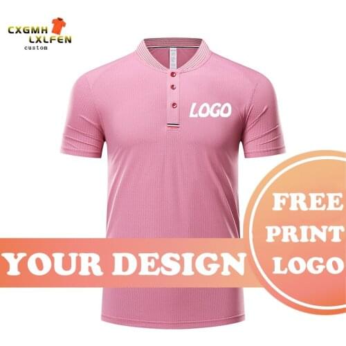 Summer 4-color mens T-shirt custom LOGO high-end comfortable glass lapel short-sleeved shirt printing brand text