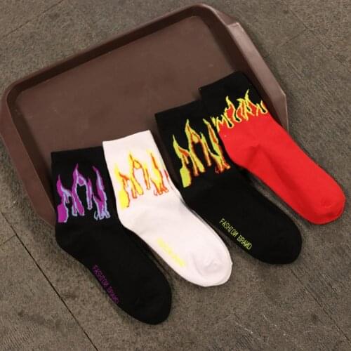 Hot Sell Fashion Women and Men Tube Socks Long and Mid Section Flame Print Cotton Winter Cute Funny Cotton Ladies Socks for 2021