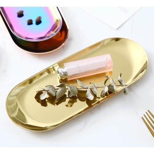 Nordic Style Oval Stainless Steel Storage Tray Simple Elegant Jewelry Earring Snack Gold Metal Display Tray Morden Home Decor