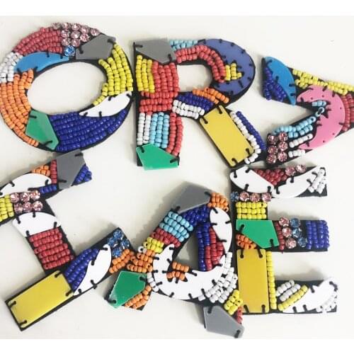 English Letters Beaded Patches For Kids Clothes Bags Sewing On Lace Applique DIY Accessory Name Patch