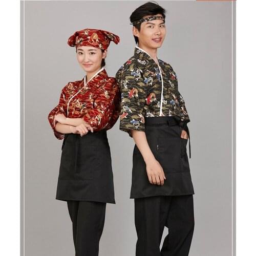 New cotton unisex Japanese food service uniform fish pattern chef japan sushi clothing