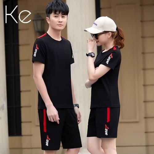 KE New 2021 summer new couples short-sleeved t-shirt suits for men and women Korean sports half-sleeved two-piece suit