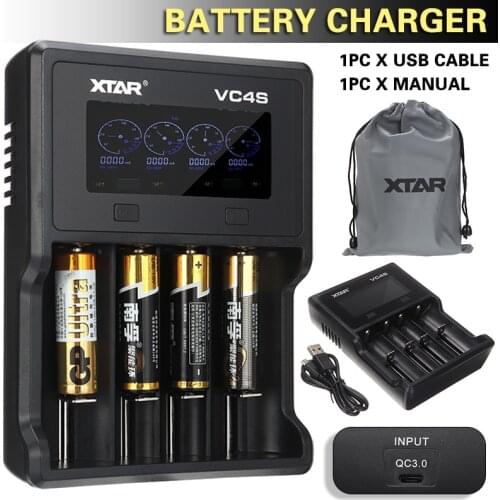 New 4-Way VC4S Battery Charger With USB Cable 3.7V Li-ion QC3.0 Fast Charging Batteris Parts for AAA/AA 14650/17500/18350/18650