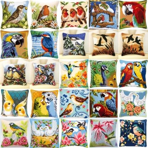 Oneroom DIY Needlework Kit Acrylic Yarn Embroidery Pillow Tapestry Canvas Cushion Front Cross Stitch Pillowcase Birds style