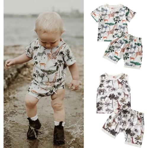 0-4Y Fashion Boys Clothing Set Summer Kid Baby Boys Clothes Outfit Short Sleeve Animal print Top Casual Shorts 2pcs Set