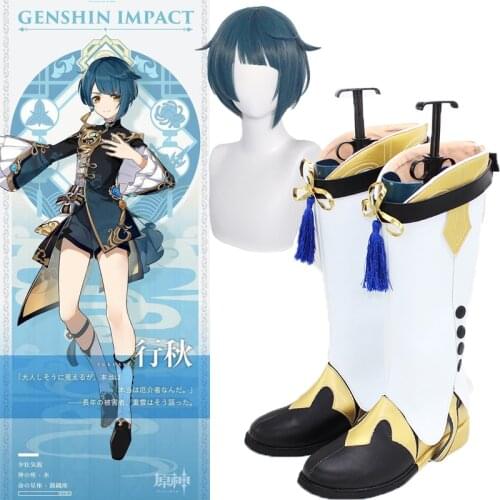 Anime Genshin Impact Xingqiu Games wigs Customize Cosplay High Heels Shoes Boots Xing Qiu Halloween Customize Cosplay Boots YH