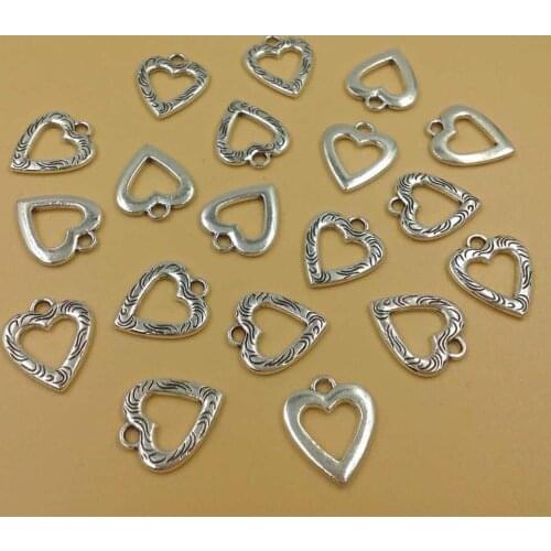 50pcs Alloy Charm Pendant Antique Silver Plating Heart Charms Pendant For Jewelry Making 16*19mm