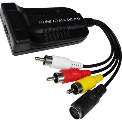 HD to AV CVBS S-Video Converter Adapter HD to Male 3RCA Composite R/L S Video 1080P Video Converter Box with AV Svideo Cable