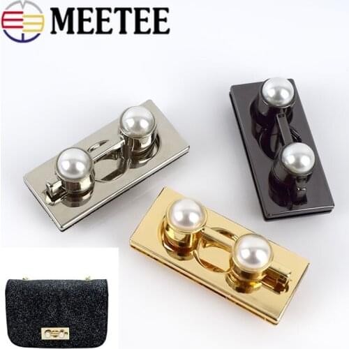 49x22mm Rectangular Pearl Bag Locks Metal Handbag Spring Lock Snaps Clasp for DIY Replacement Purse Closure Leather Accessories