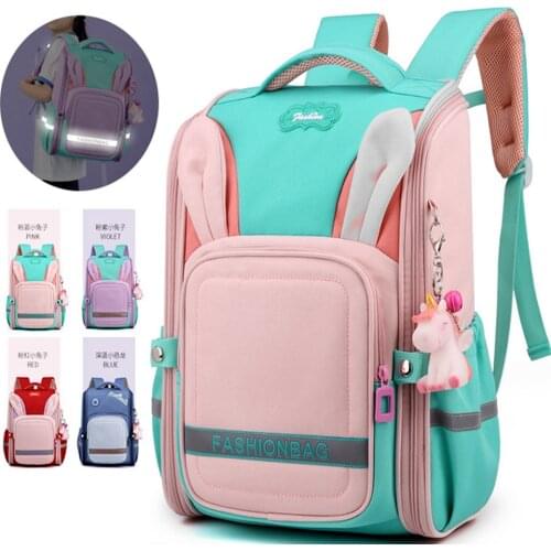 Fashion Boys and Girls Nylon Backpack Cute Rabbit Ears Dinosaur Children Backpack with Reflective Strips Gifts mochilas para