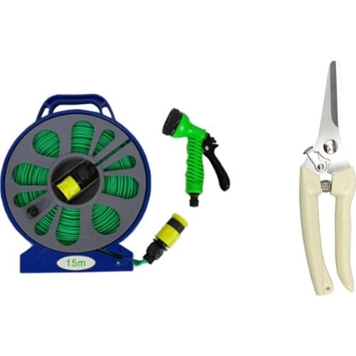 1 Set 50FT Garden Outdoor Hose Pipe Reel with Spray Nozzle & 1 Pcs Cutting Scissors Pruners Garden Flower Cutter Tools