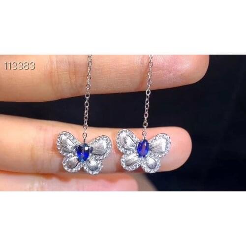 Natural Sapphire Earrings. 925 sterling silver inlay, simple and delicate, recommended by the boss