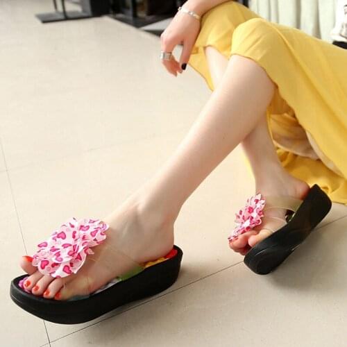 Flower Platform Slippers for Girls Women Sandals Beach Shoes Summer Casual Chunky Shoes New Arrival Trend Female Slippers Flat