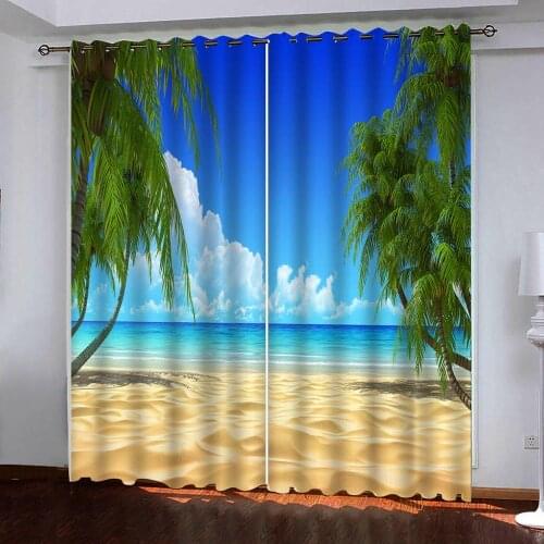 Modern beach scenery Window 3D Curtain for Bedroom Living room Office Hotel Home Decorative Wall Custom Size