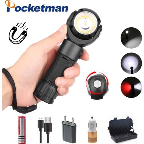 Pocketman T6+COB led flashlight Portable work light with magnet 360Degree Rotate lamp Waterproof red light lamp USB Rechargeable