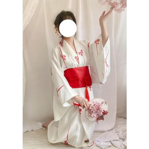 Wholesale Japanese Style Traditional Kimono Casual Samurai Women Ladies Geisha White Haori Yukata Bowknot High Quality Trend Loo