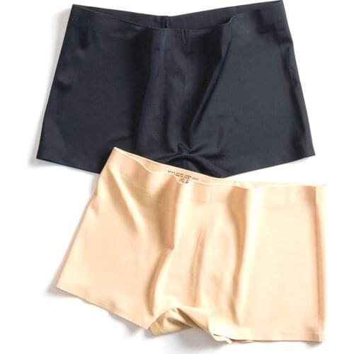 2 pcs Summer Underwear Fashion Simple Sexy women Ice silk Panties seamless panties culotte Mid-Rise shorts solid black white