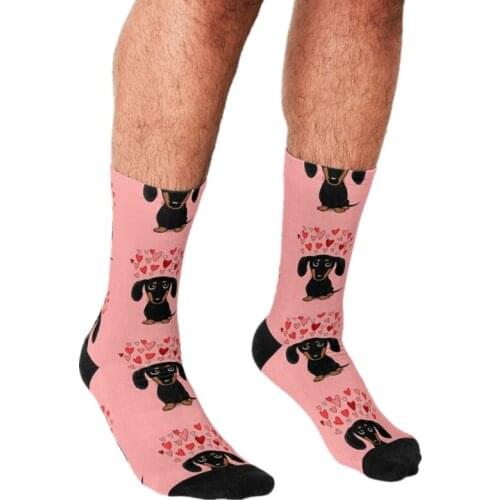 2021 Funny Mens socks Dachshund with Hearts Pattern Printed hip hop Men Happy Socks cute boys street style Crazy Socks for men