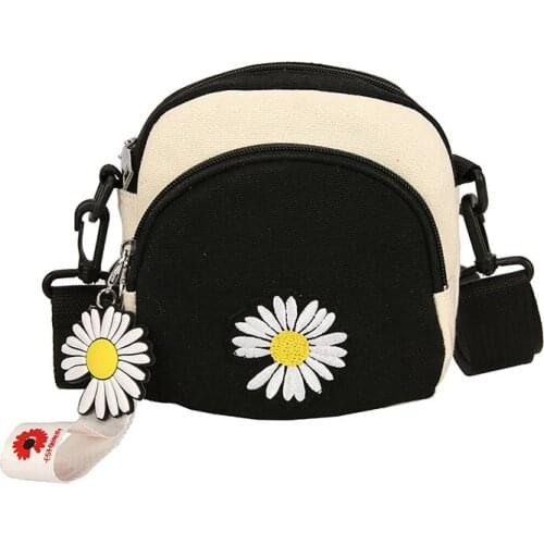 PURFAY Canvas Women Small Shoulder Bag Flower Cotton Shopper Bag Phone Pocket Cloth Messenger